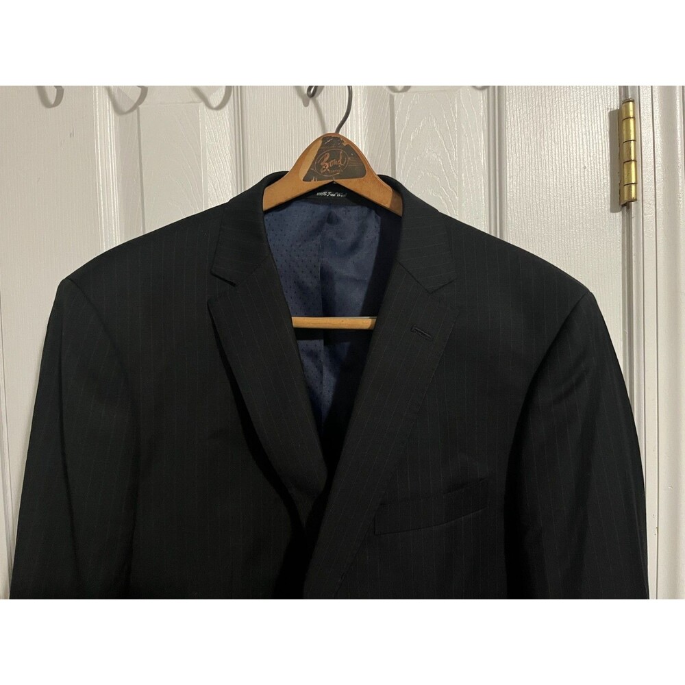 Size-Large Mantoni 100% Wool Blazer 44R Black Pinstripe 2 Button Mens Sport Coat